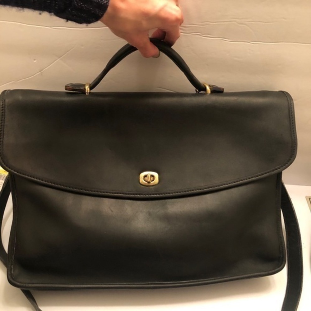 Coach vintage black leather briefcase laptop bag - Picture 6 of 16